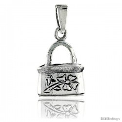 Sterling Silver Purse Pendant, w/ Flower Design, 1/2 in (14 mm) tall