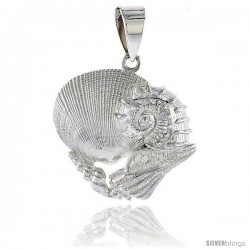 Sterling Silver Mollusk Seashells Pendant Flawless Quality, 1 in (24 mm) tall