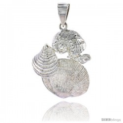 Sterling Silver Mollusk Seashells Pendant Flawless Quality, 1 3/16 in (29 mm) tall