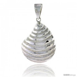 Sterling Silver Clam Shell Pendant Flawless Quality, 1 1/8 in (26 mm) tall