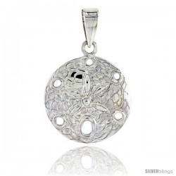 Sterling Silver Round Sand Dollar Pendant Flawless Quality, 3/4 in (19 mm) tall