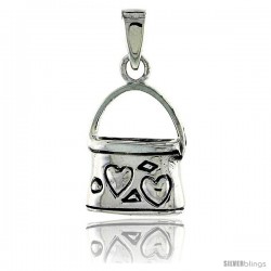 Sterling Silver Purse Pendant w/ Hearts, 5/8 in (16 mm) tall