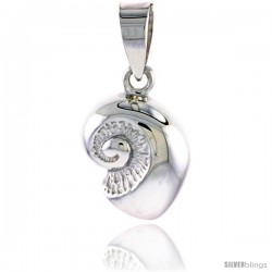 Sterling Silver Snail Seashell Pendant Flawless Quality, 1/2 in (14 mm) tall