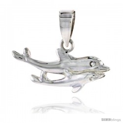 Sterling Silver Double Dolphin Pendant Flawless Quality, 3/8 in (10 mm) tall