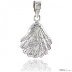 Sterling Silver Scallop Clam Shell Pendant Flawless Quality, 3/4 in (19 mm) tall