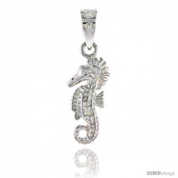 Sterling Silver Seahorse Pendant Flawless Quality, 3/4 in (18 mm) tall