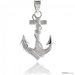 Sterling Silver Mariner's Anchor Cross Pendant Flawless Quality, 1 1/4 in (31 mm) tall