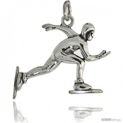 Sterling Silver Speed Skater Pendant Flawless Quality, 1 in (23 mm) tall