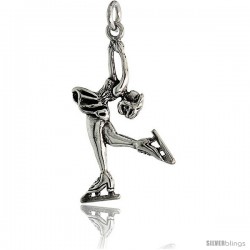 Sterling Silver Figure Skater Pendant Flawless Quality, 1 1/4 in (32 mm) tall