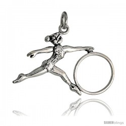 Sterling Silver Gymnast w/ Hula Hoop Pendant Flawless Quality, 7/8 in (22 mm) tall