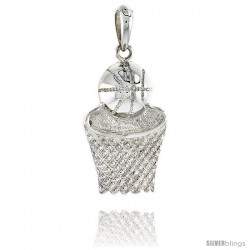 Sterling Silver Basketball Pendant Flawless Quality, 1 1/16 in (27 mm) tall