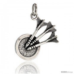 Sterling Silver Dartboard Pendant Flawless Quality, 3/4 in (21 mm) tall