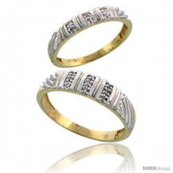 Gold Plated Sterling Silver Diamond 2 Piece Wedding Ring Set His 5mm & Hers 3.5mm -Style Agy117w2