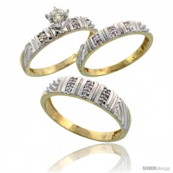 Gold Plated Sterling Silver Diamond Trio Wedding Ring Set His 5mm & Hers 3.5mm -Style Agy117w3