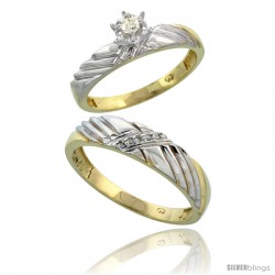 Gold Plated Sterling Silver 2-Piece Diamond Wedding Engagement Ring Set for Him & Her, 3.5mm & 5mm wide -Style Agy118em