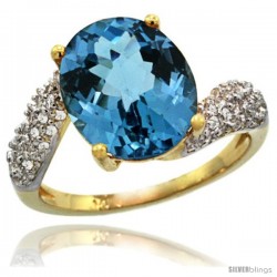 14k Gold Natural London Blue Topaz Ring 12x10 mm Oval Shape Diamond Halo, 1/2inch wide