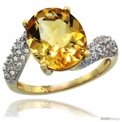 14k Gold Natural Citrine Ring 12x10 mm Oval Shape Diamond Halo, 1/2inch wide