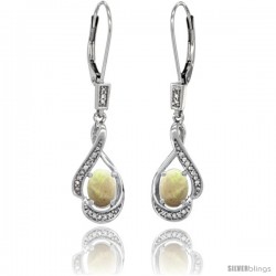 14K White Gold Natural Opal Lever Back Earrings, 1 7/16 in long