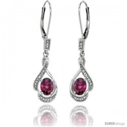 14K White Gold Natural Rhodolite Lever Back Earrings, 1 7/16 in long