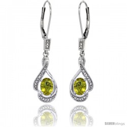 14K White Gold Natural Lemon Quartz Lever Back Earrings, 1 7/16 in long