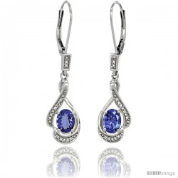 14K White Gold Natural Tanzanite Lever Back Earrings, 1 7/16 in long