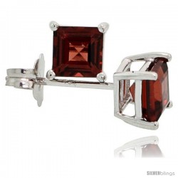 14K White Gold 4 mm Garnet Square Stud Earrings 1/2 cttw January Birthstone