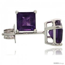 14K White Gold 4 mm Amethyst Square Stud Earrings 1/2 cttw February Birthstone