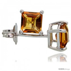 14K White Gold 4 mm Citrine Square Stud Earrings 1/2 cttw November Birthstone