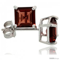 14K White Gold 5 mm Garnet Square Stud Earrings 1 cttw January Birthstone