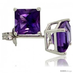 14K White Gold 5 mm Amethyst Square Stud Earrings 1 cttw February Birthstone