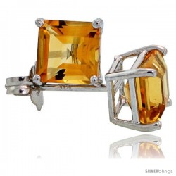 14K White Gold 5 mm Citrine Square Stud Earrings 1 cttw November Birthstone