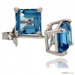 14K White Gold 5 mm Blue Topaz Square Stud Earrings 1 cttw December Birthstone