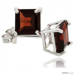 14K White Gold 6 mm Garnet Square Stud Earrings 2 cttw January Birthstone