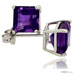 14K White Gold 6 mm Amethyst Square Stud Earrings 2 cttw February Birthstone