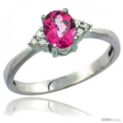 10K White Gold Natural Pink Topaz Ring Oval 7x5 Stone Diamond Accent