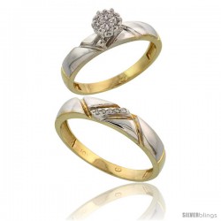 10k Yellow Gold Diamond Engagement Rings 2-Piece Set for Men and Women 0.08 cttw Brilliant Cut, 4mm & 4.5mm wide