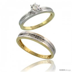 Gold Plated Sterling Silver 2-Piece Diamond Wedding Engagement Ring Set for Him & Her, 3.5mm & 4mm wide -Style Agy119em