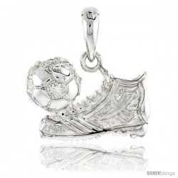 Sterling Silver Soccer Ball & Shoe Pendant Flawless Quality, 1/2 in (15 mm) tall