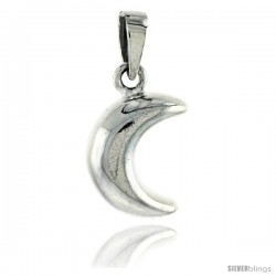 Sterling Silver Crescent Moon Pendant, 3/4 in (17 mm) tall
