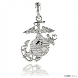 Sterling Silver U.S. Marines Eagle Globe & Anchor Pendant Flawless Quality, 7/8 in (23 mm) tall