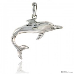 Sterling Silver Bottlenose Dolphin Pendant Flawless Quality, 1 1/16 in (27 mm) tall