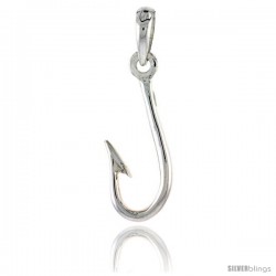 Sterling Silver Fishing Hook Pendant Flawless Quality, 1 3/16 in (30 mm) tall