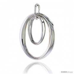 Sterling Silver Double Oval Cut-out Pendant Flawless Quality, 1 1/16 in (27 mm) tall