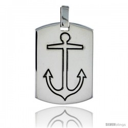 Sterling Silver Dog Tag w/ Mariners Cross Anchor, 1 3/16 in (30 mm) tall