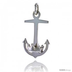 Sterling Silver Mariners Cross Anchor w/ Crown Pendant Flawless Quality, 1 1/4 in (31 mm) tall