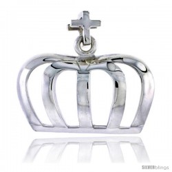 Sterling Silver Cross & Crown Pendant Flawless Quality, 7/8 in (22 mm) tall