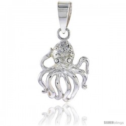 Sterling Silver Octopus Pendant 3/4 in (19 mm) tall