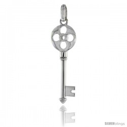 Sterling Silver Flower Key Pendant Flawless Quality, 1 1/2 in (40 mm) tall