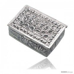 Sterling Silver Floral Embossed Pill Box, 1 9/16" x 1 1/8" (40 mm x 29 mm) Rectangular Shape