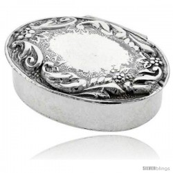 Sterling Silver Pill Box, 1 5/16" x 7/8" (48 mm x 22 mm) Oval Shape, Embossed Finish